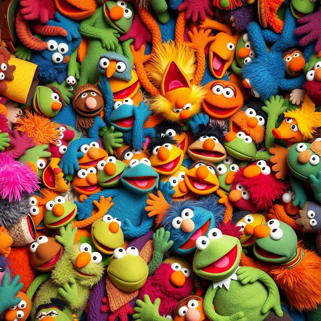Overcrowded Muppets and Sesame Street Characters