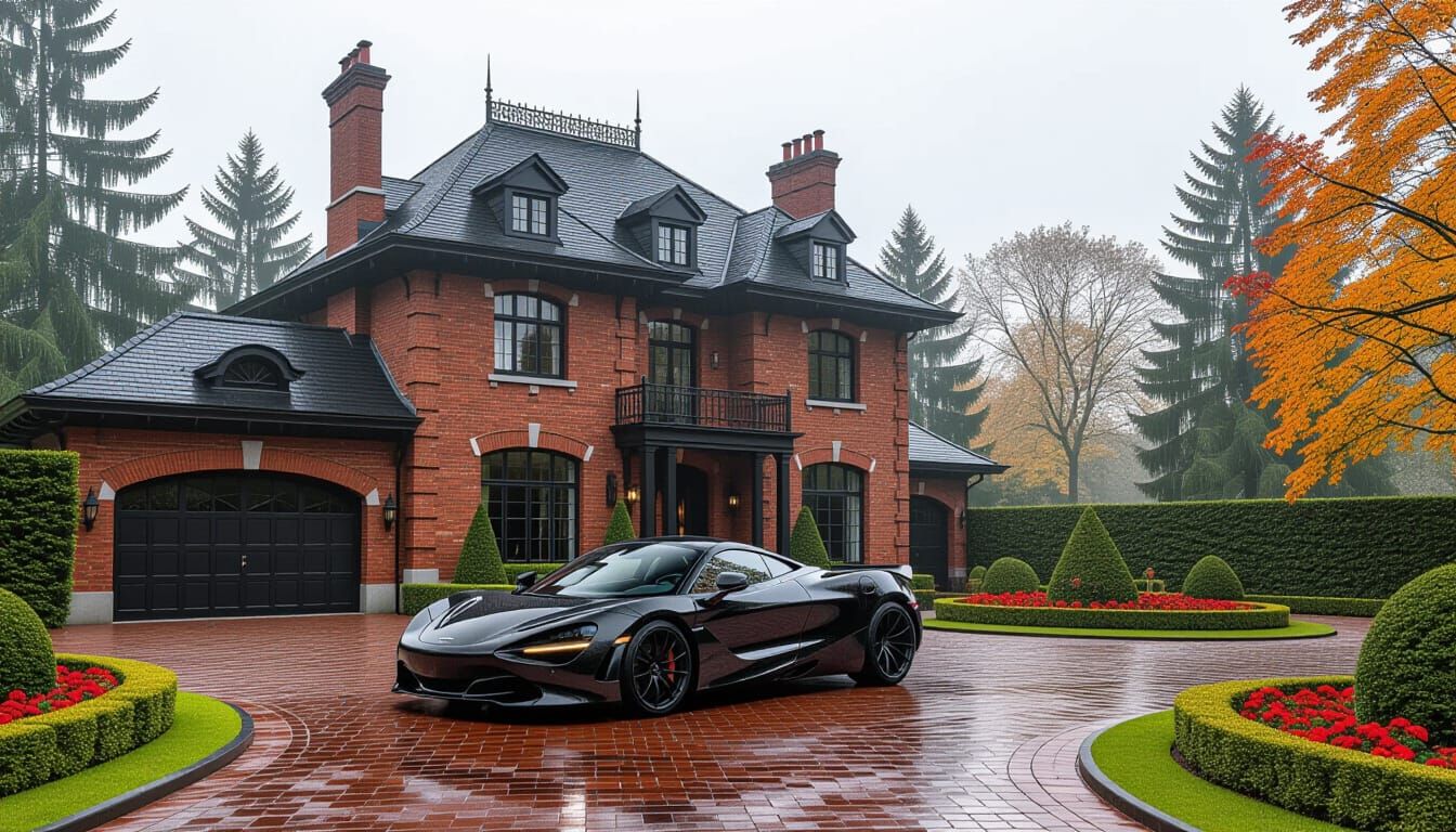 Victorian Chateau with McLaren in Misty Autumn Garden