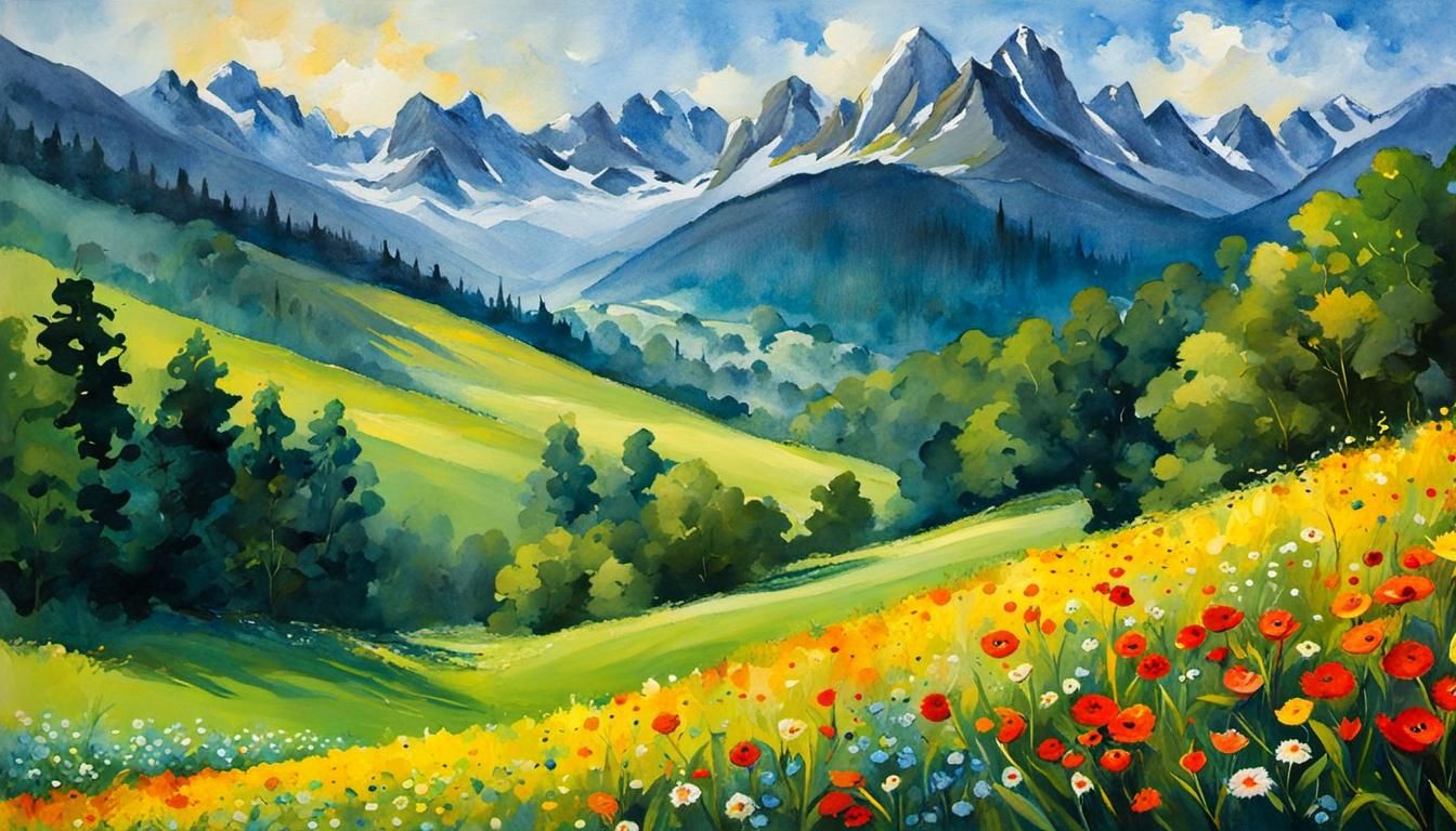 Austria Landscape in Watercolor Fantasy Art