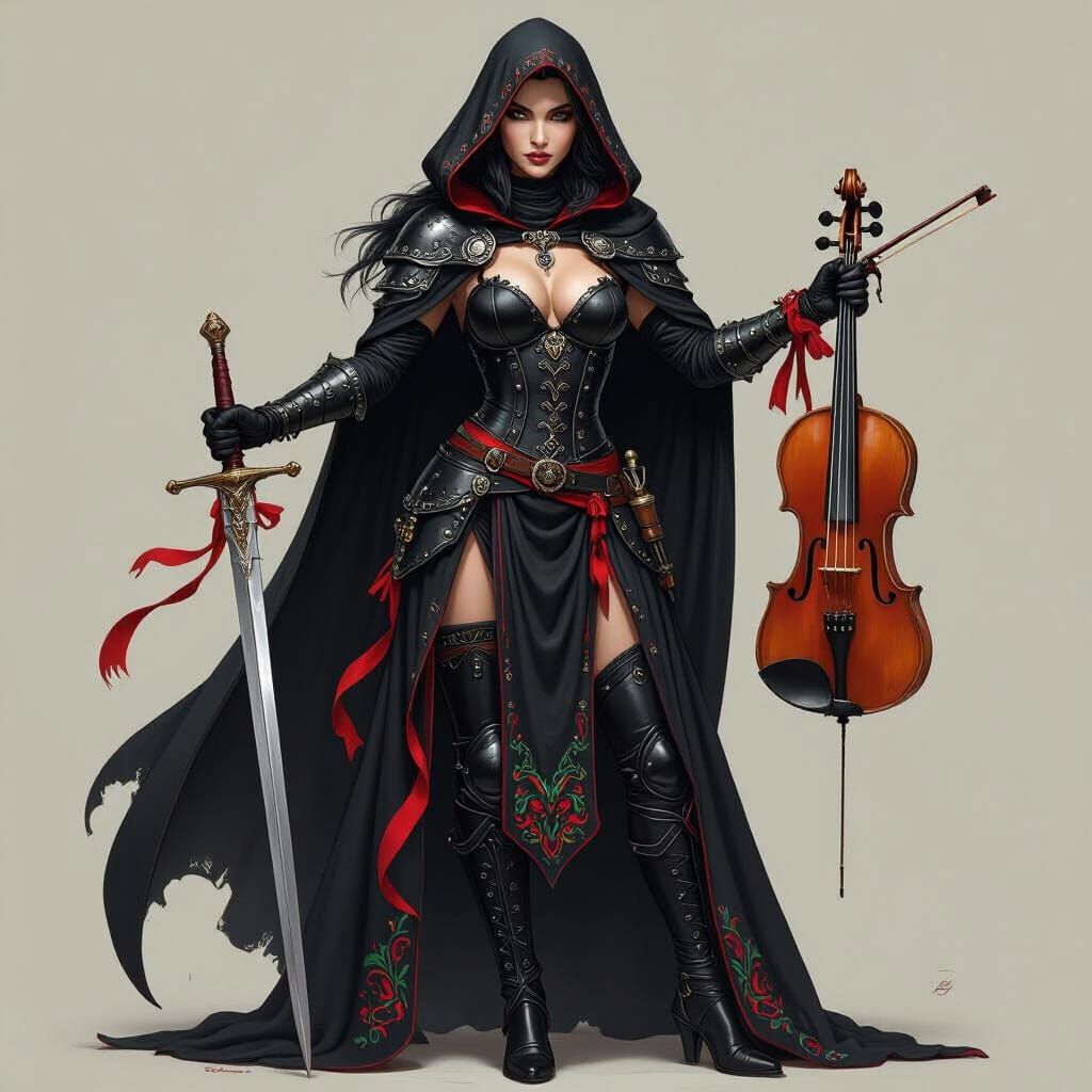 Anthropomorphic Raven Warrior with Fiddle and Rapier