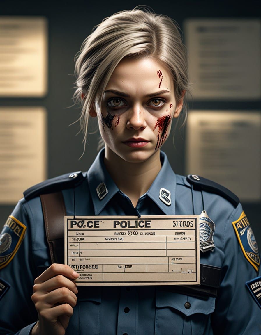 Hyperrealistic Zombie Woman Mugshot in Police Booking Style