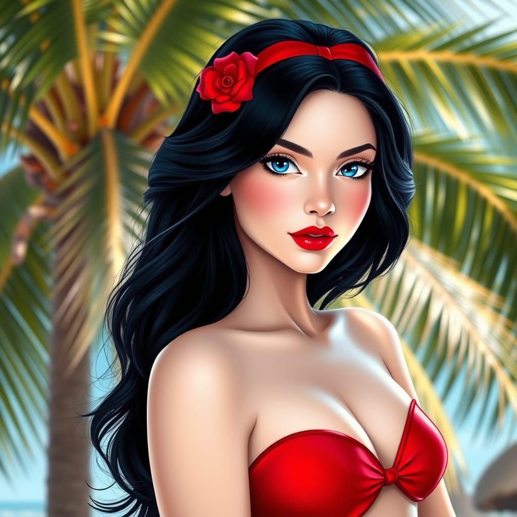 Fierce Snow White Portrait in Red Bikini