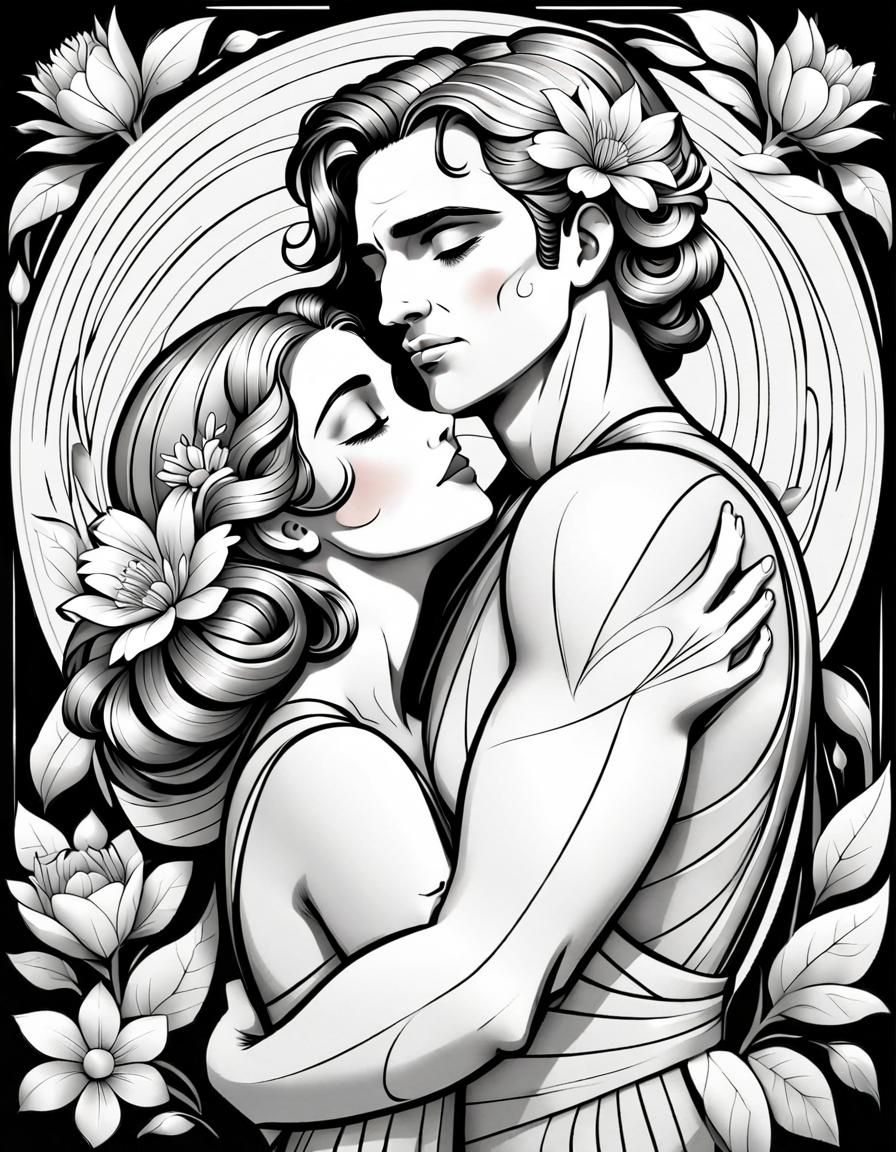 Loving Embrace in Art Deco Style