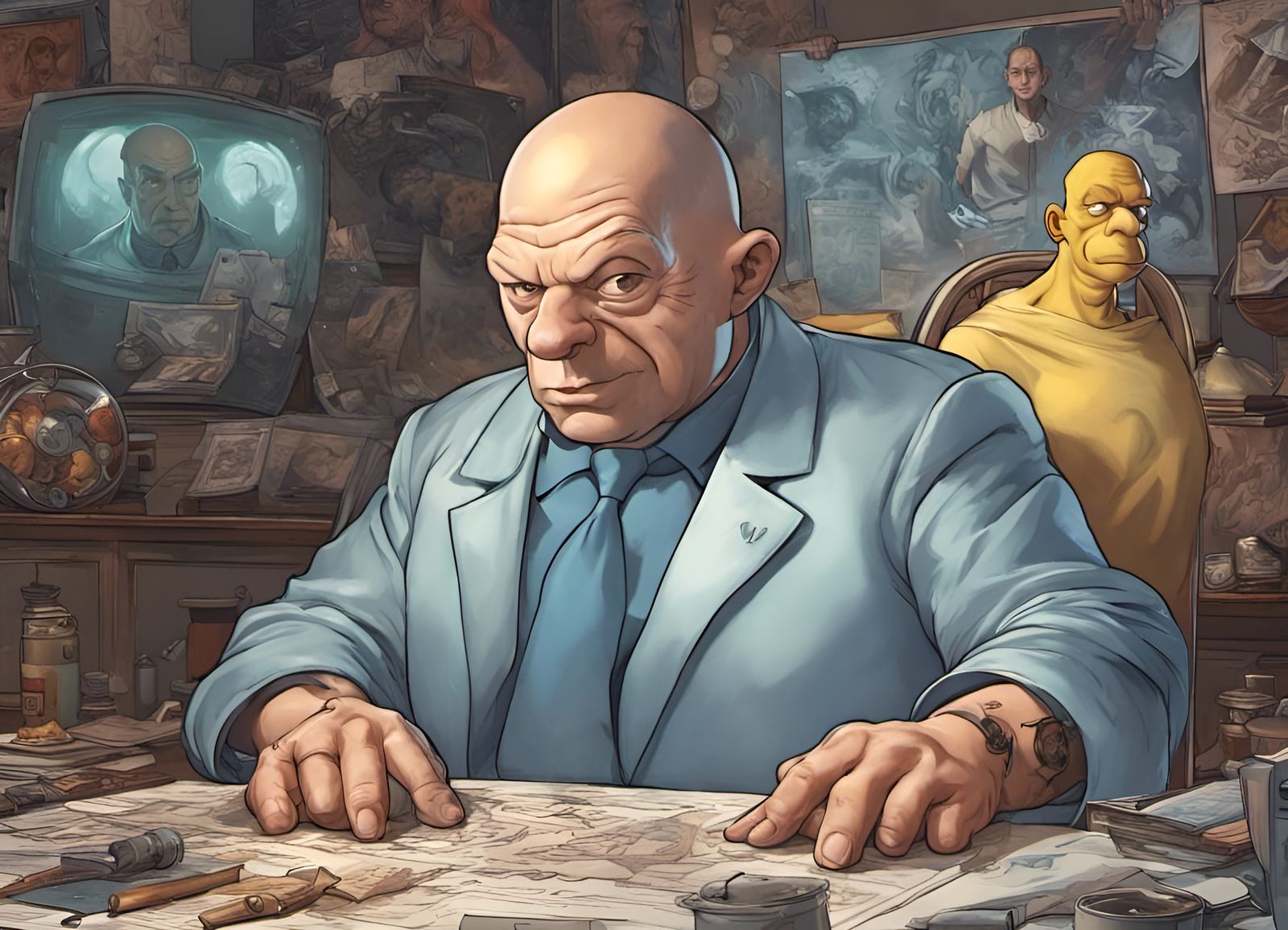 Dr. Evil and Homer Simpson Comic Book Art