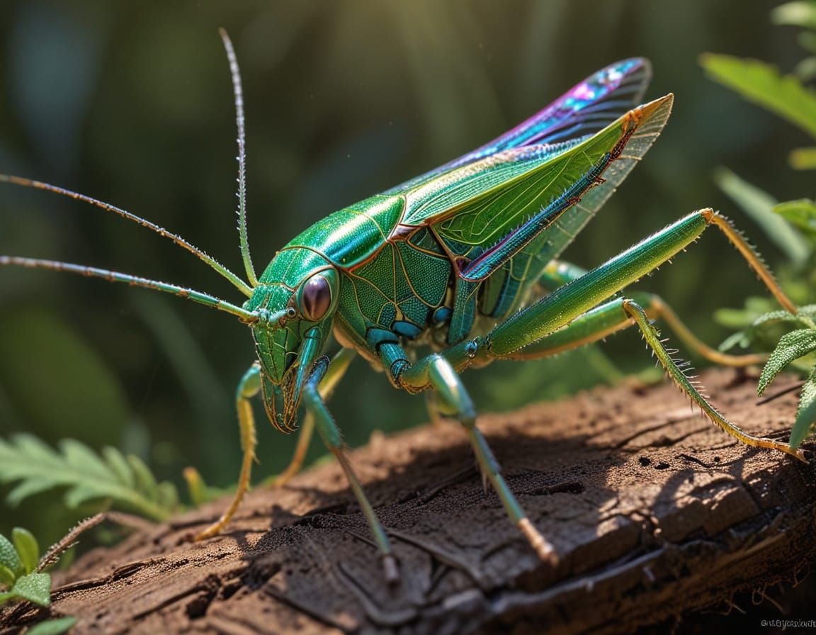 Jocular Orbweaver Lost Among Fork-Tailed Bush Katydids