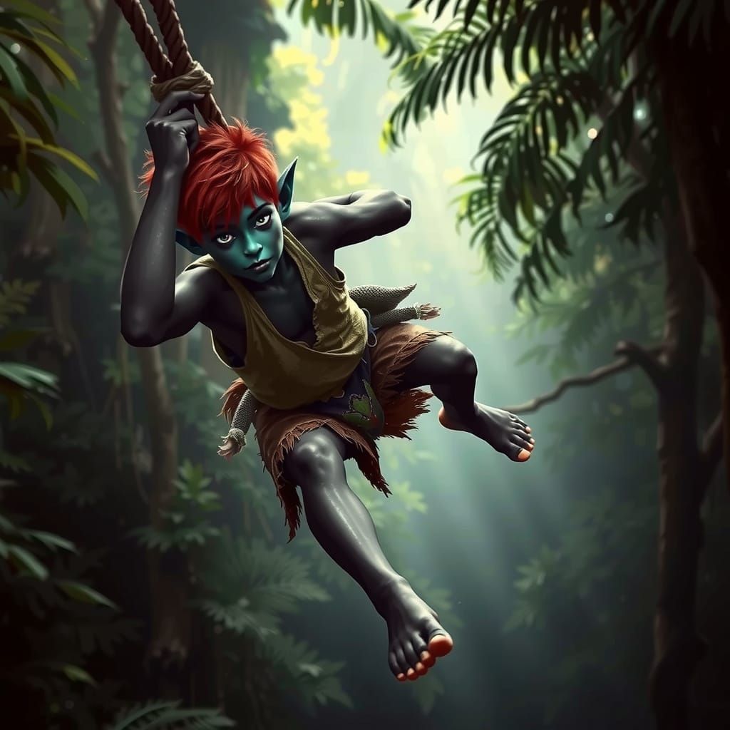 Whimsical Emerald Elf Maiden in Dreamlike Forest