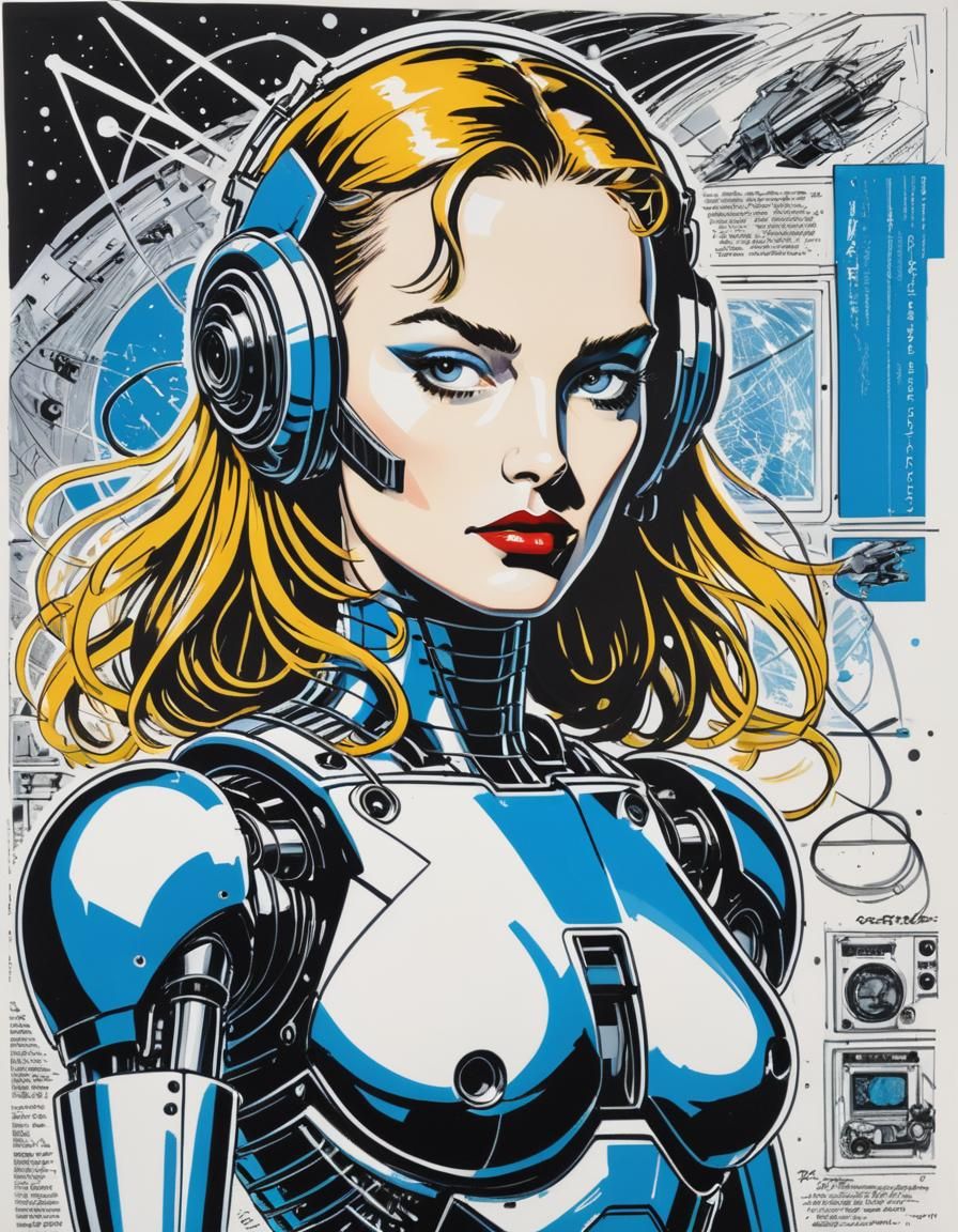 Quantum Robogirl in Pettibon Style