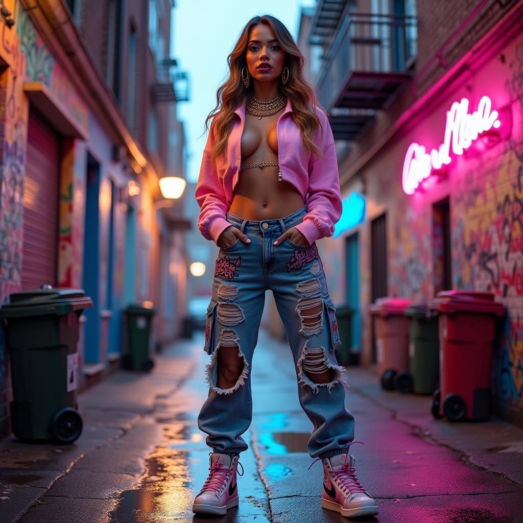 Confident Urban Woman in Graffiti Alleyway