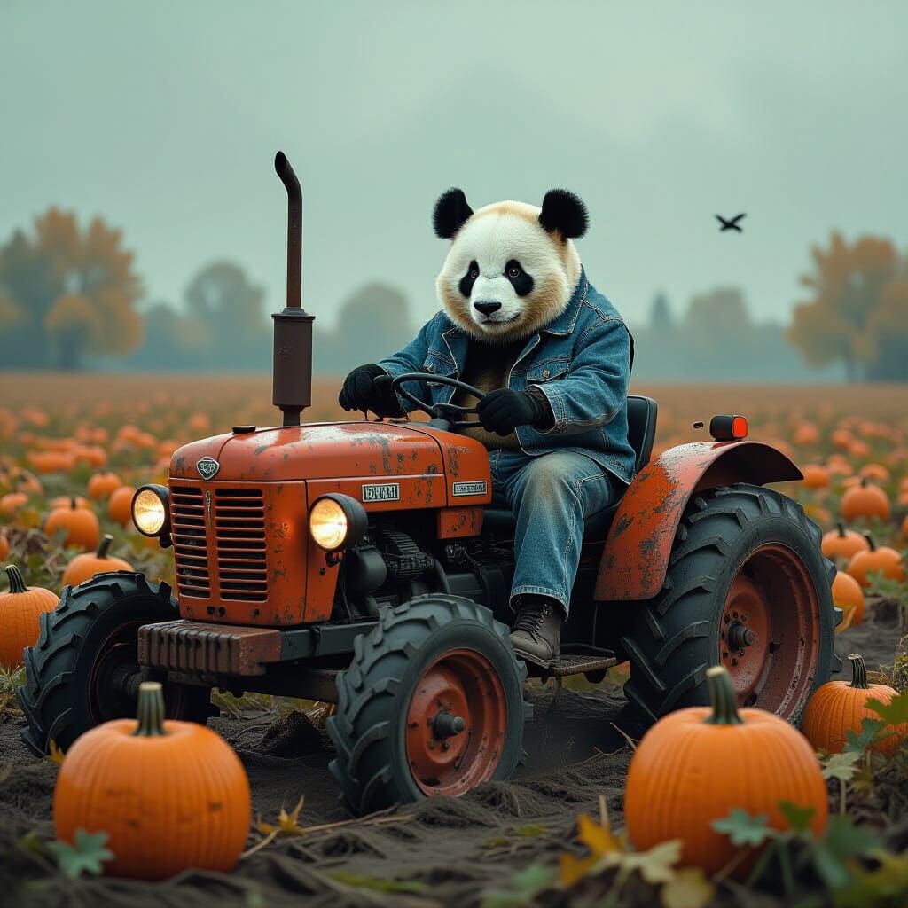 Panda Demolishes Pumpkins in Sinister Digital Art