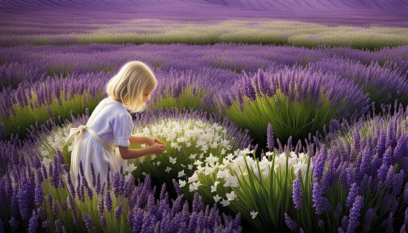 Girl Picking Flowers in Lavender Vanilla Field