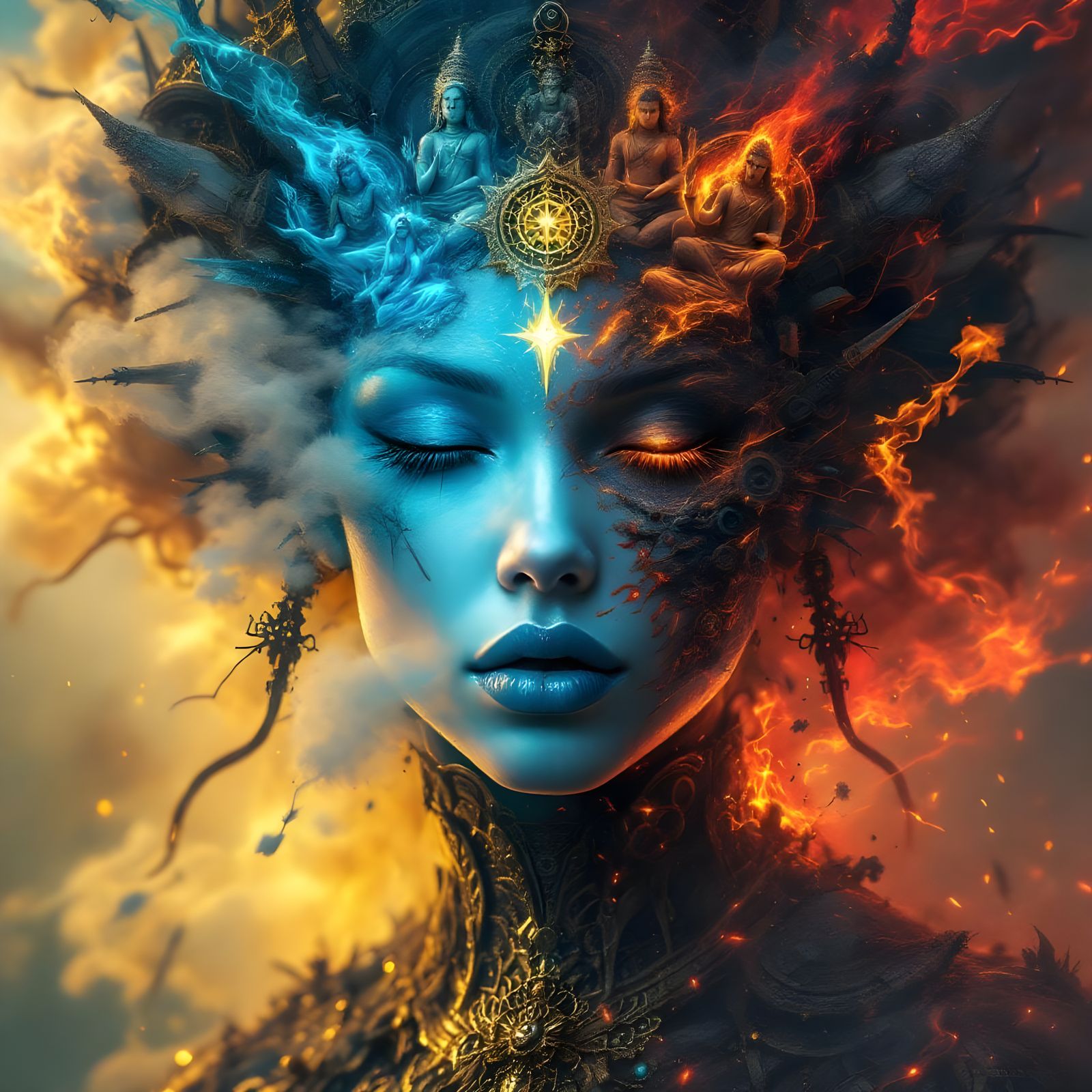 Cyan Divine Feminine with Dueling Realms