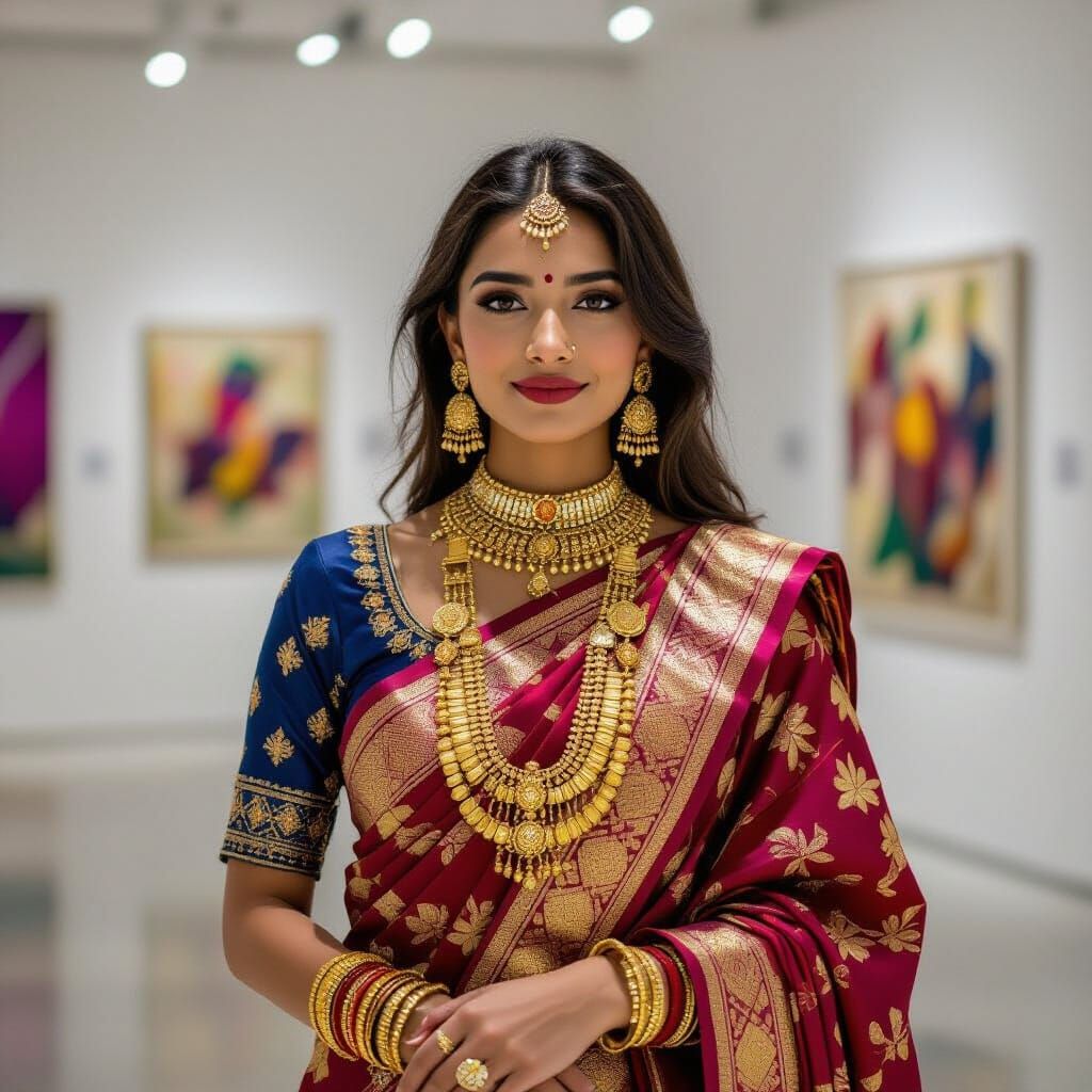 Arunachali Woman in Modern Art Gallery, Hyperrealistic