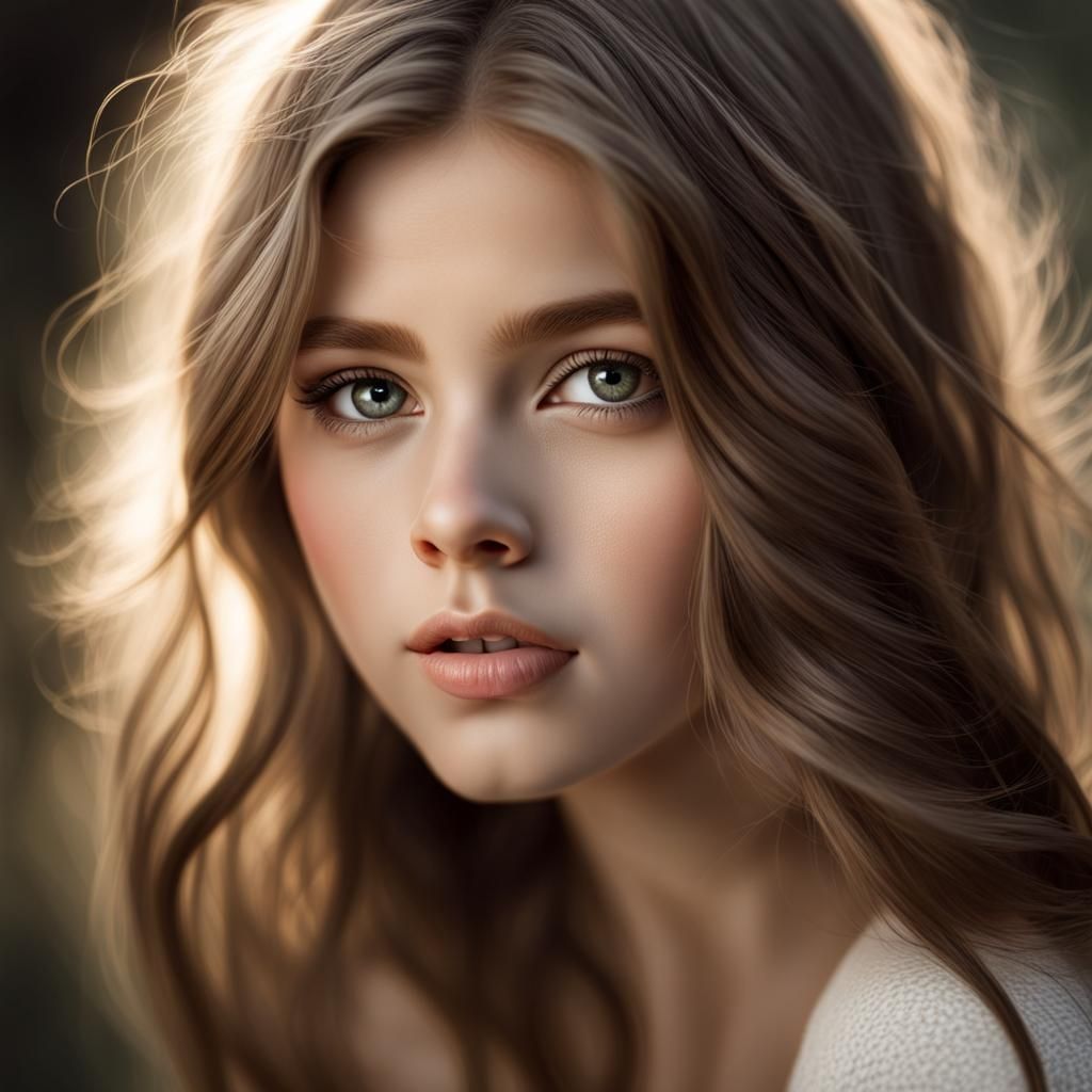 The most beautiful ultrarealistic close portrait of girl wit...