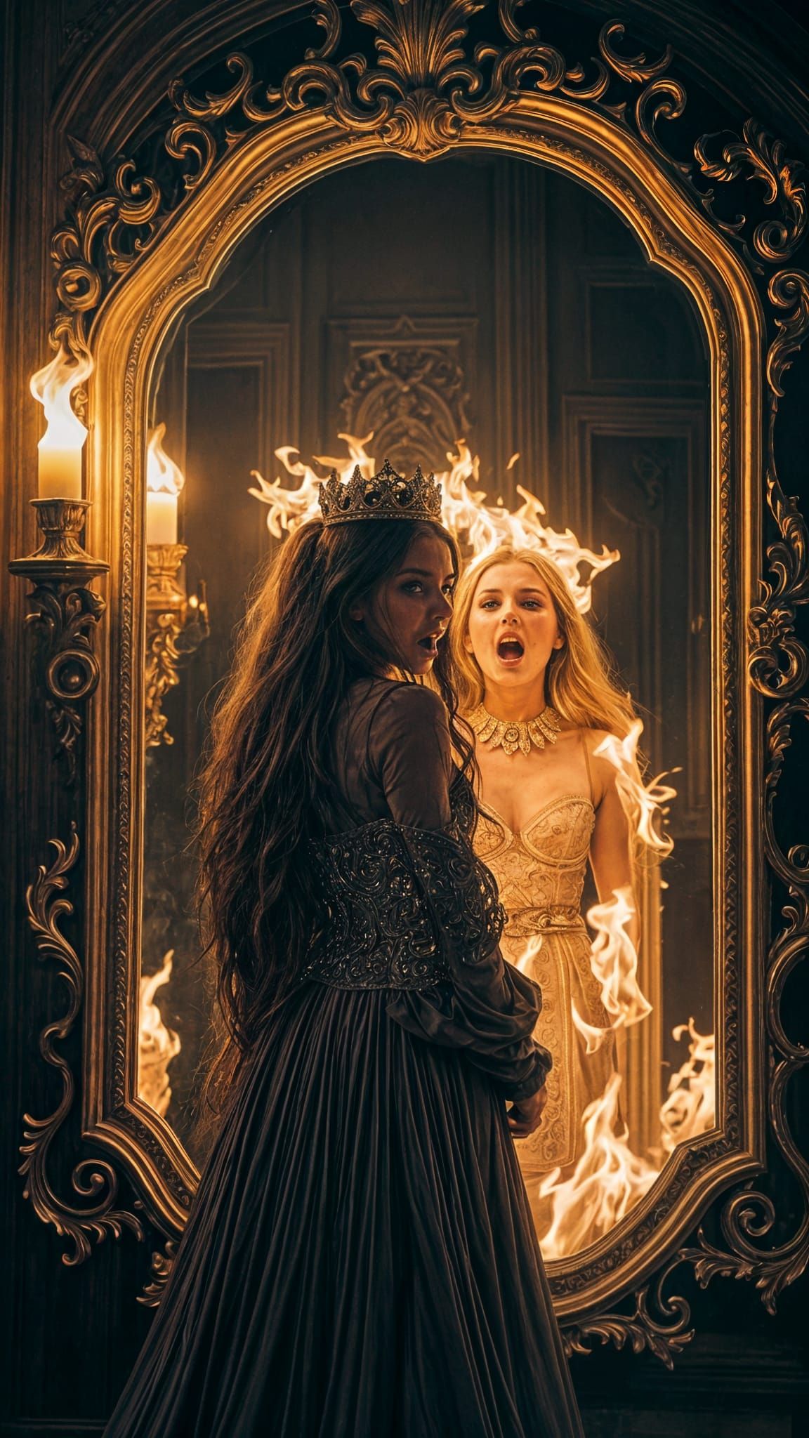 Majestic Woman in Flames, Reflected in a Shattered Mirror