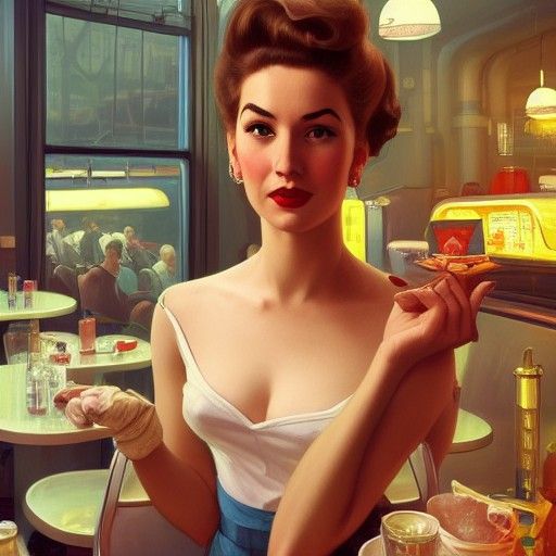 1950s Diner Portrait in Hyperdetailed Style