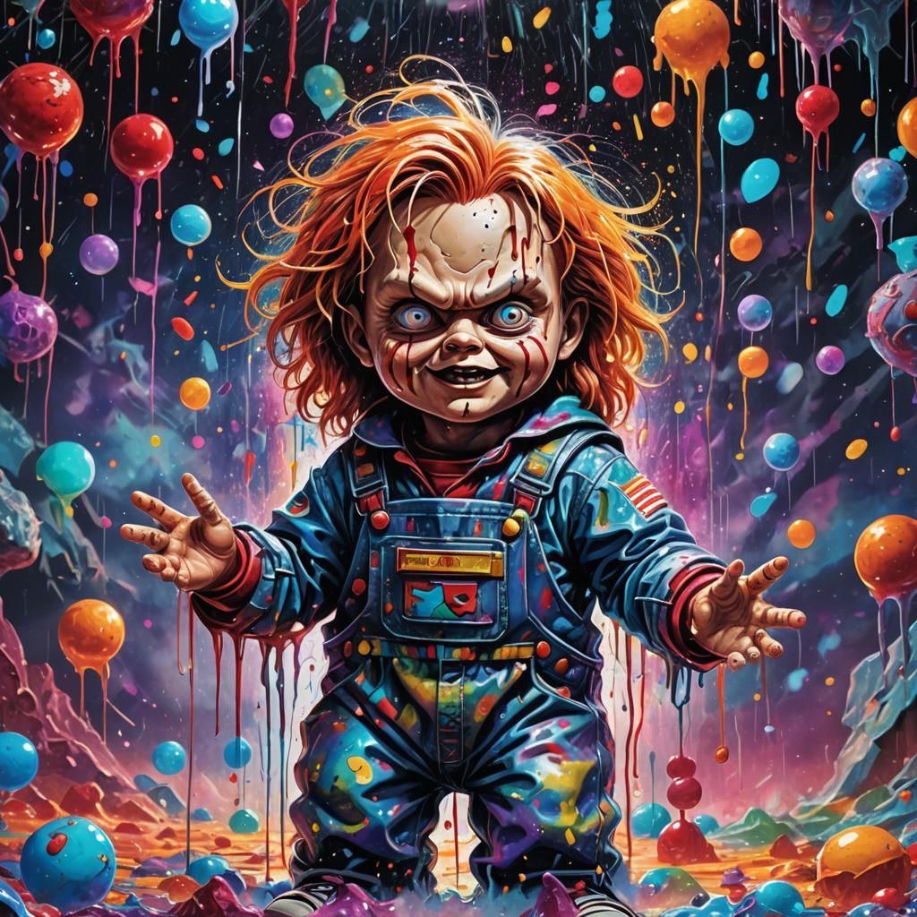 Holographic Drippy Chucky: Astral Cosmic Illustration