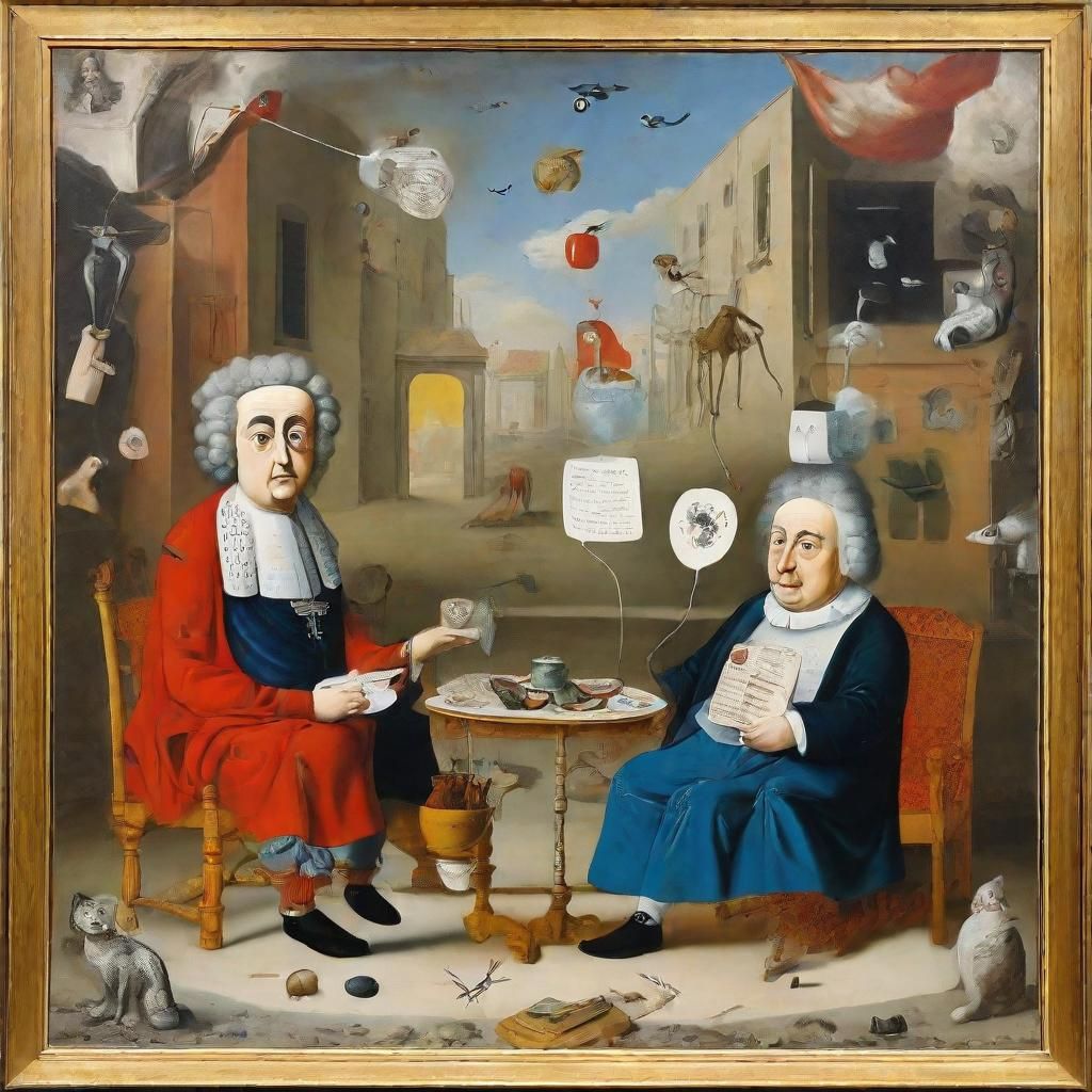 Chairs Remember Alexander in Hogarth and Miro Style