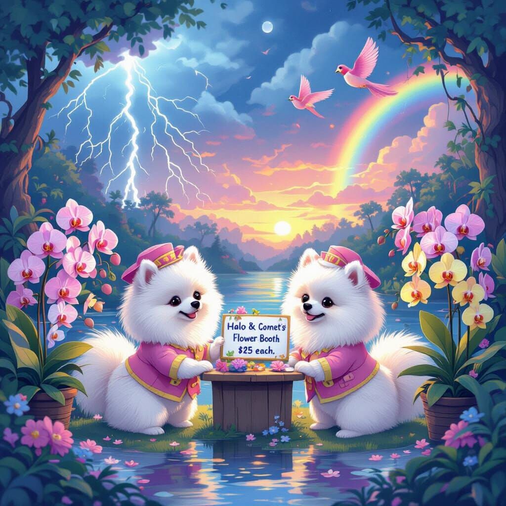 Pomeranians Sell Orchids In Magical Swamp With Thunderstorm