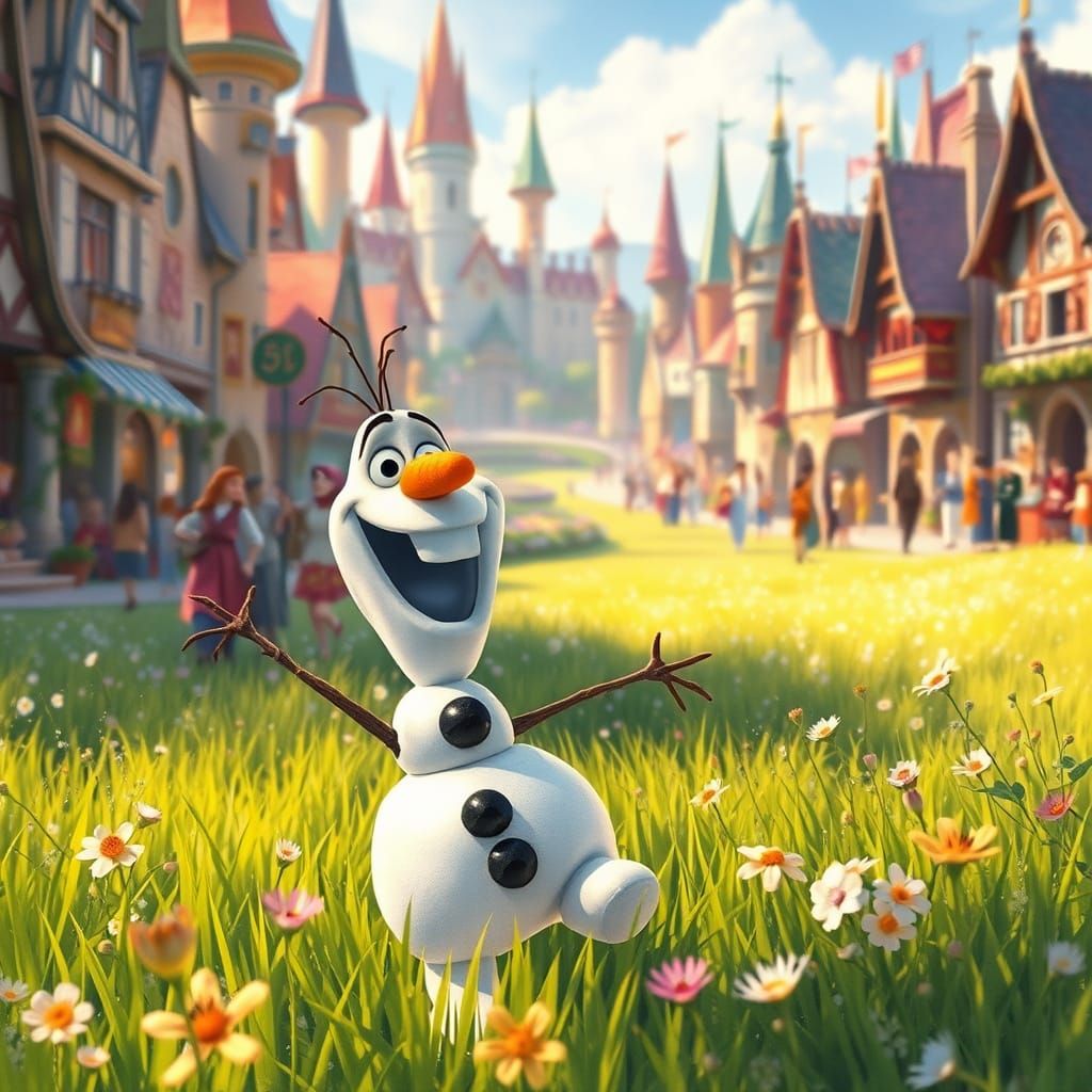 Whimsical Kingdom in Warm Sunlight with Lovable Snowman and ...