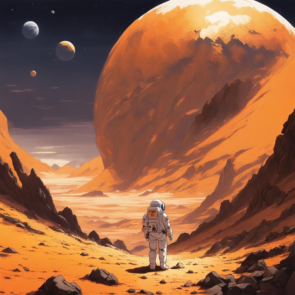 Astronaut Explores Valley on Exotic Anime Planet