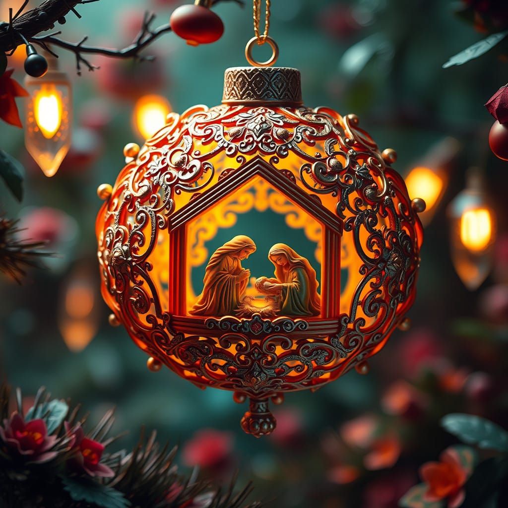 Whimsical High-End Fantasy Nativity Ornament