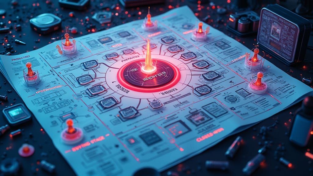 Futuristic Business Strategy Layout with Stages and Meetings