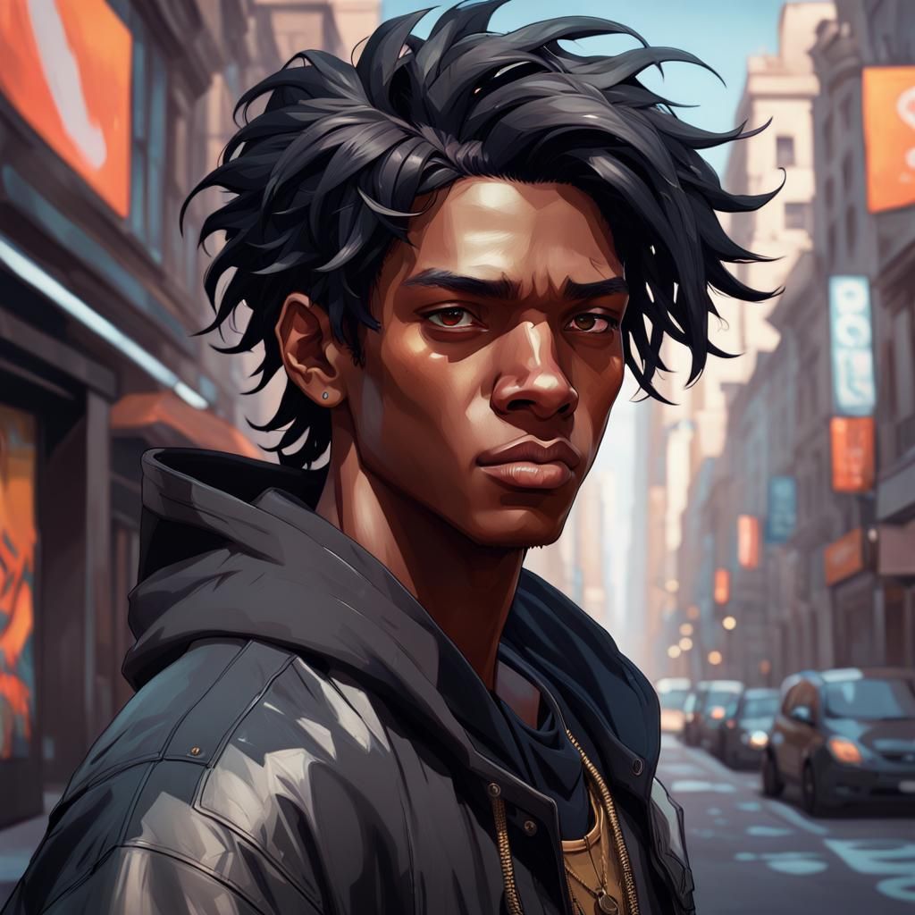 Urban Black Teen Portrait in Hyperdetailed Digital Art