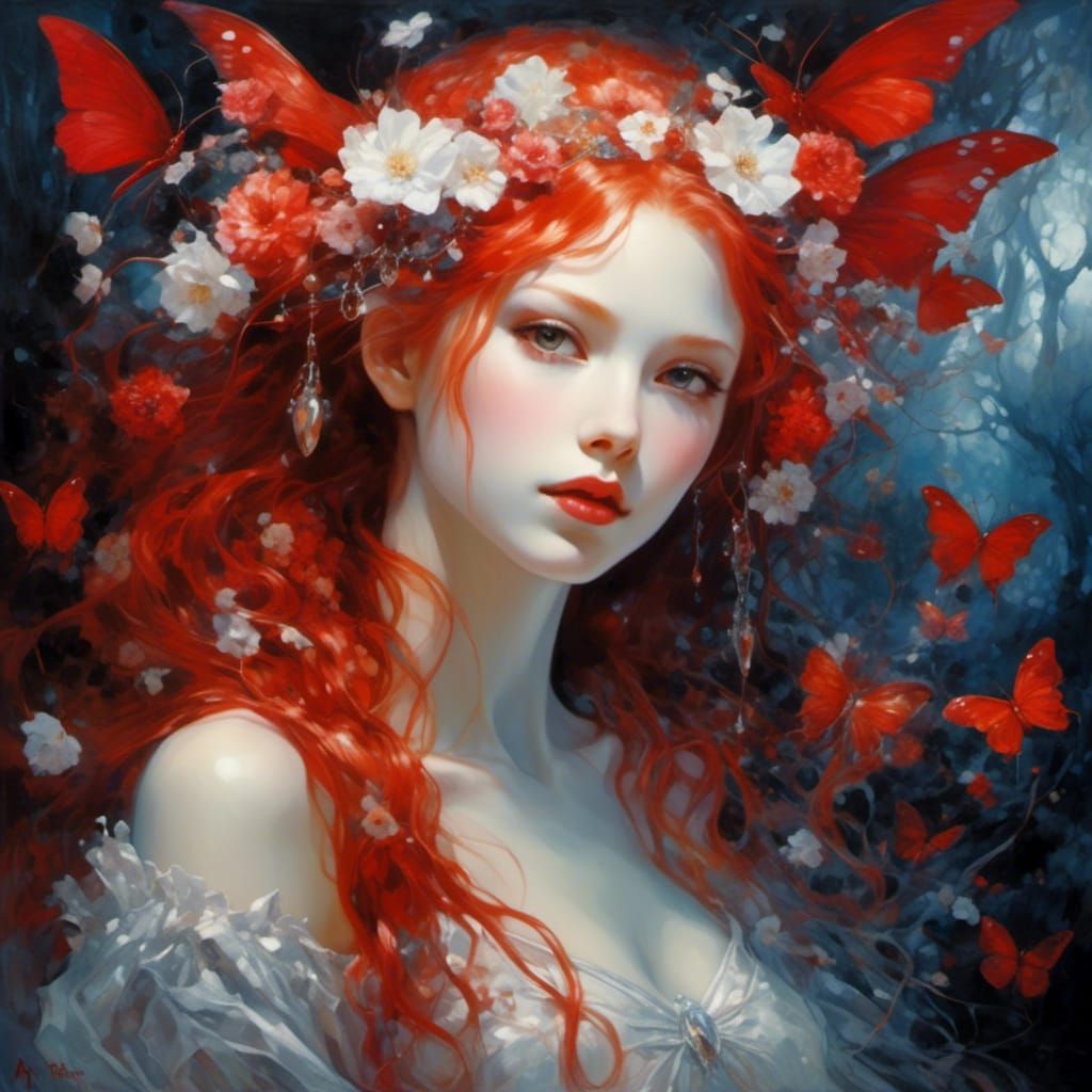 Pretty Fairy in Gothic Oil Painting by Magic Lake