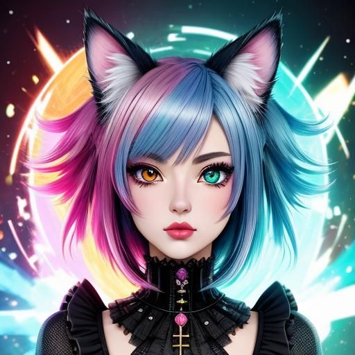 Anime Cat-Eared Dieselpunk Girl with Heterochromia