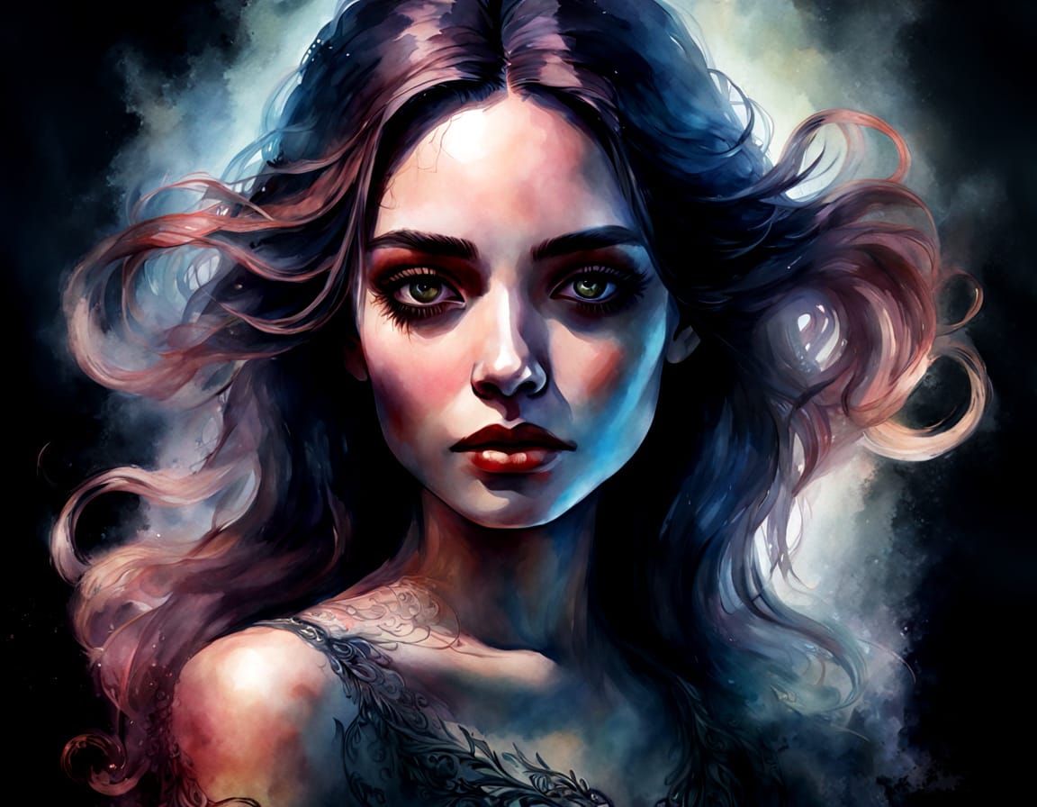 Beautiful Lady Portrait in Romantic Watercolor Style