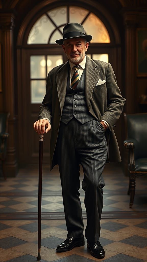 English Landlord Portrait in Cinematic 1950s Style