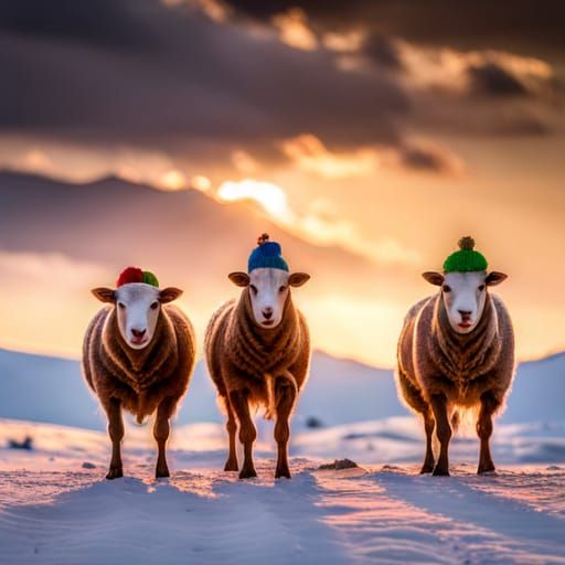 Whimsical Sheep Adorned with Hats