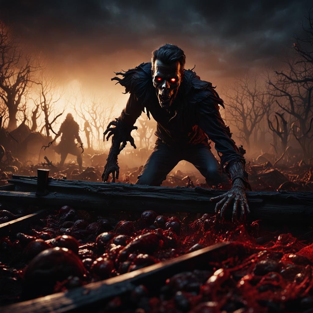 Sinister Shadow Figure Crawling from Graveyard