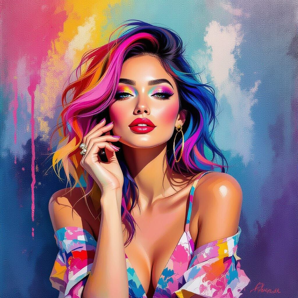 Kaleidoscopic Woman: A Gouache-Style Impressionist Portrait