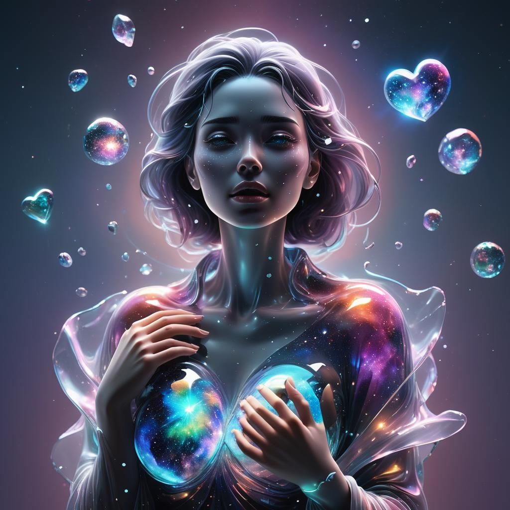 Glass Woman Universe Heart: Dark Fantasy 3D Render