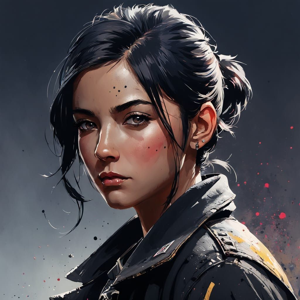 Abstract Ink Splatter Portrait in Contemporary Style