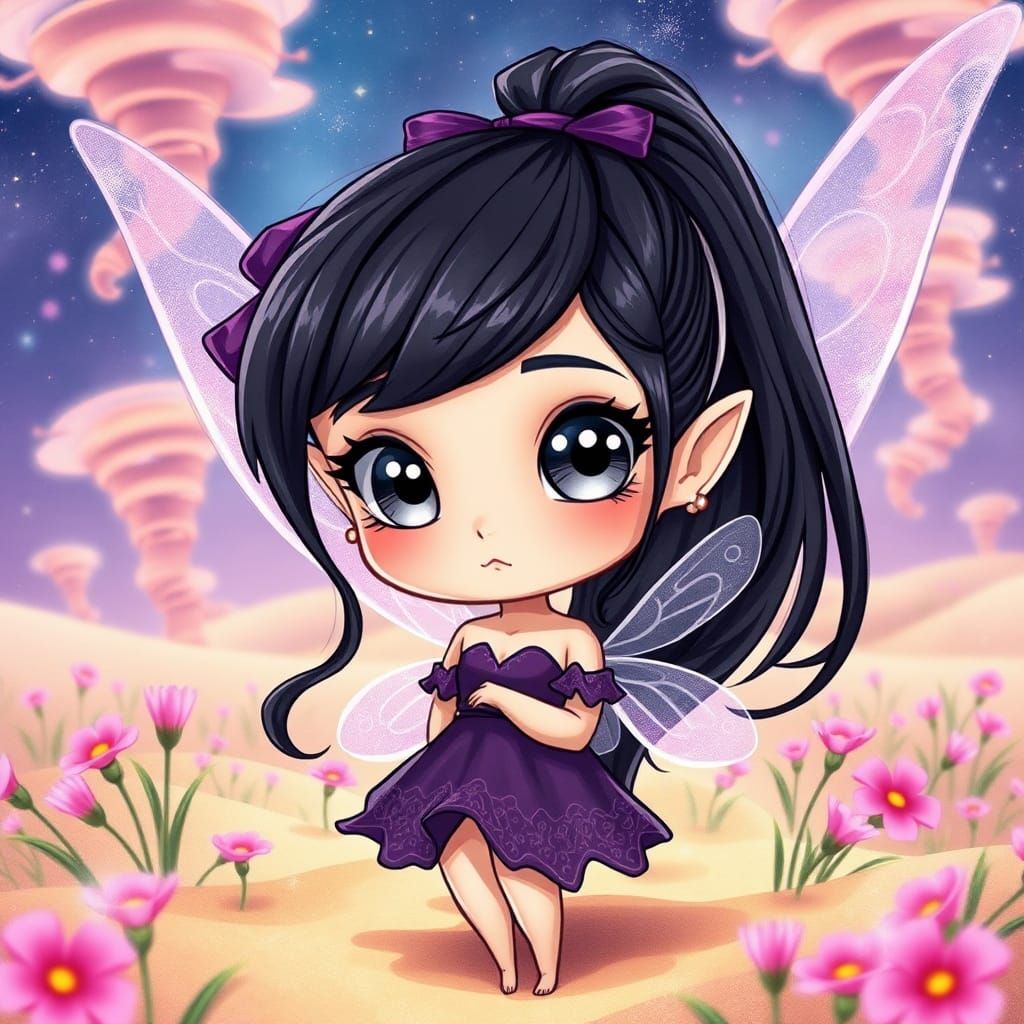 Chibi Fairy in Lily Meadow: Digital Illustration