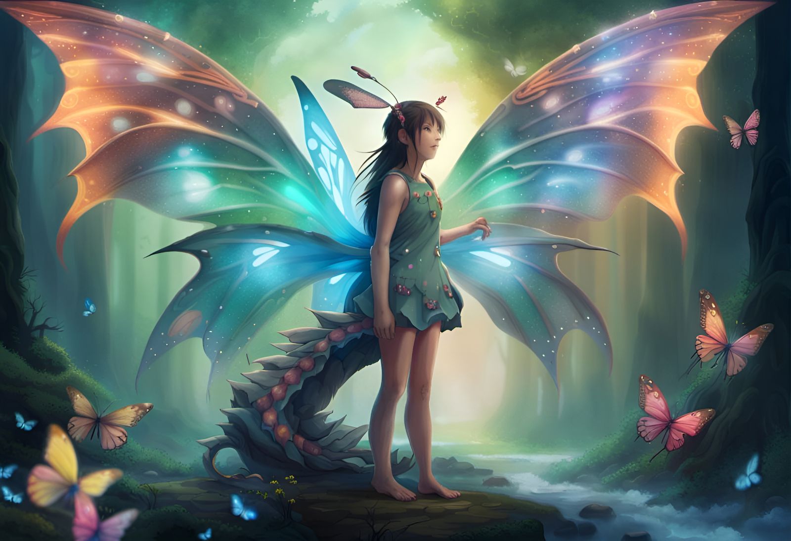Pixie-Dragon with Butterfly Wings in Anime Style