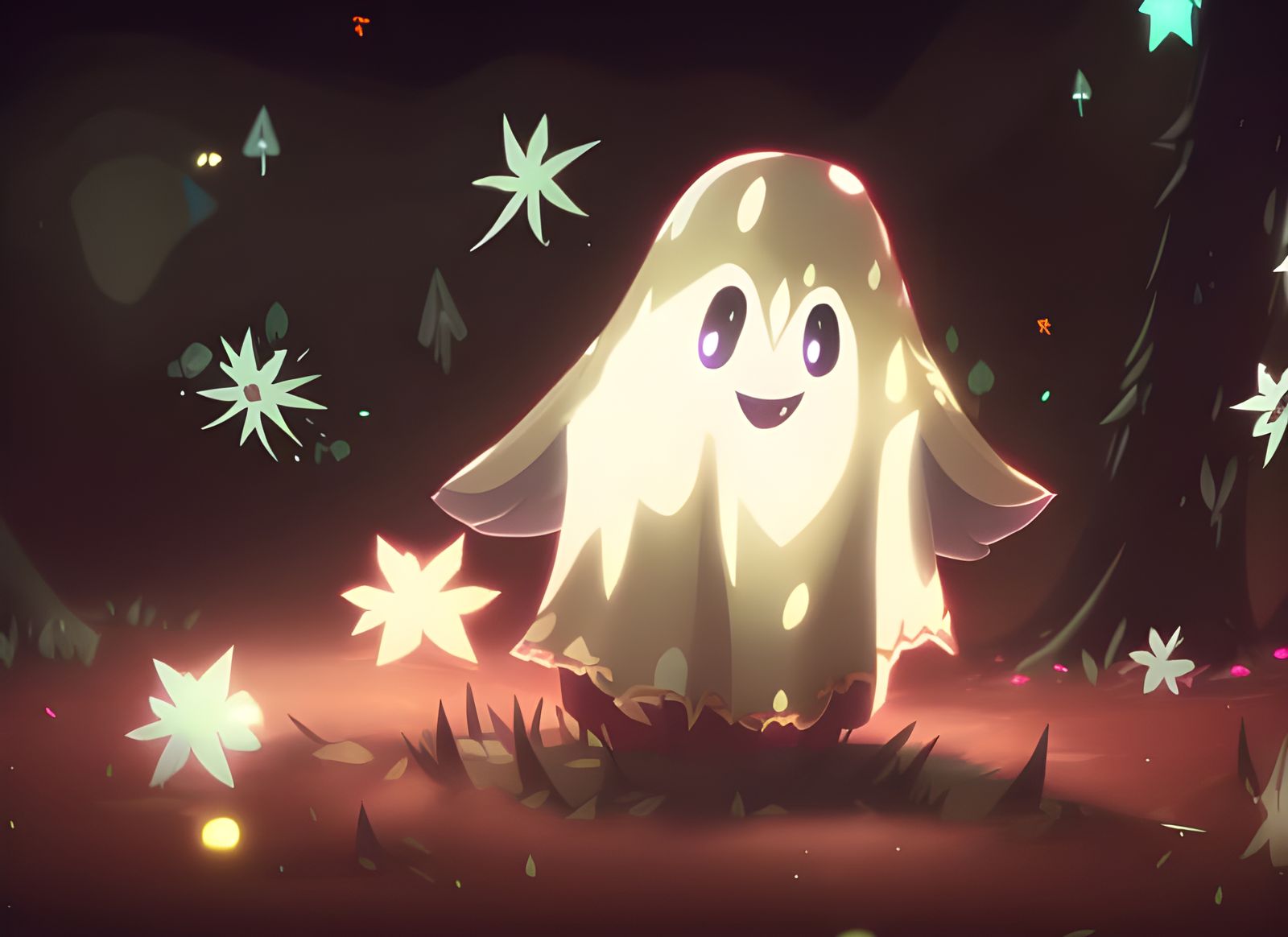 Adorable Bed Sheet Ghost in Spooky Forest