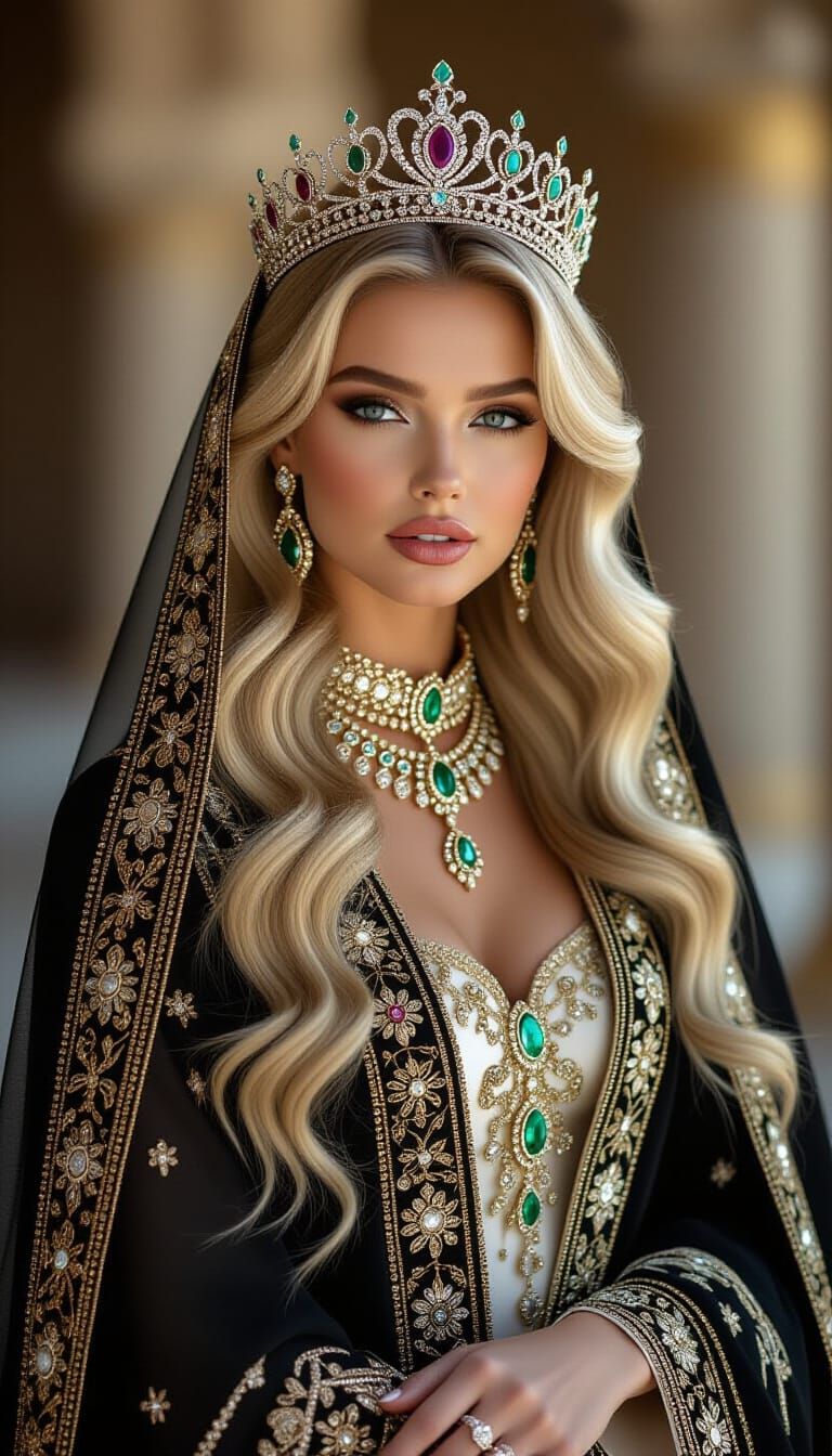 Majestic Blonde Princess in Opulent Abaya