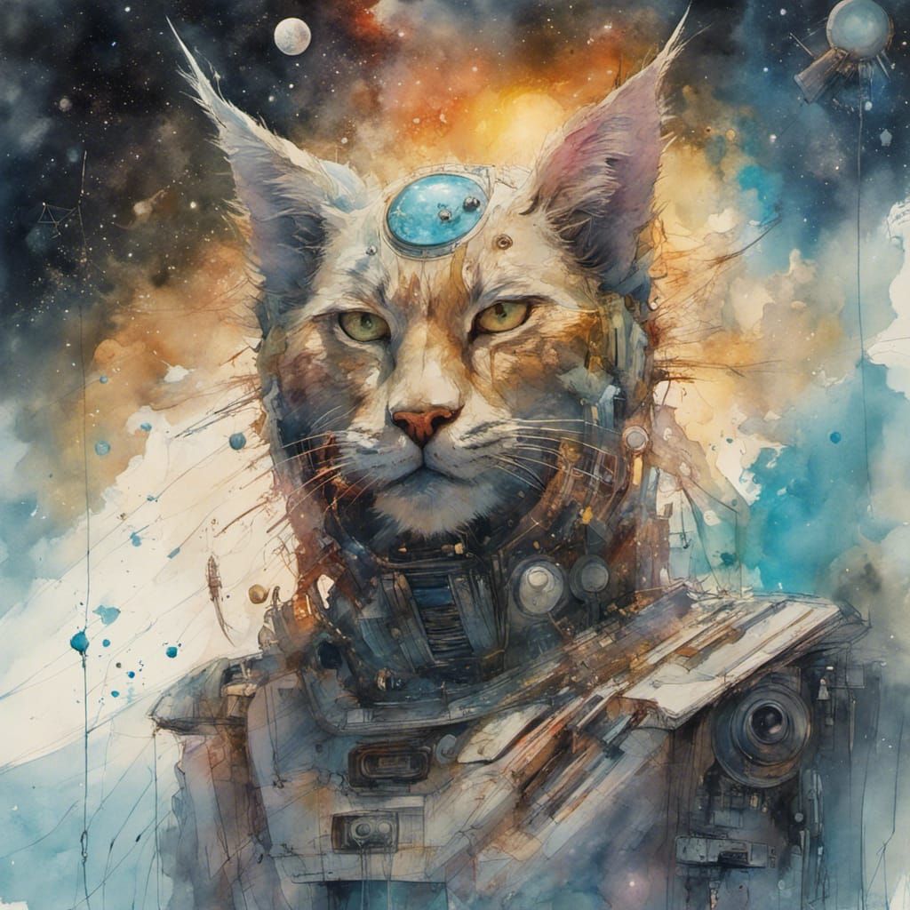 Cosmic Lynx in Space with Egyptian Motif
