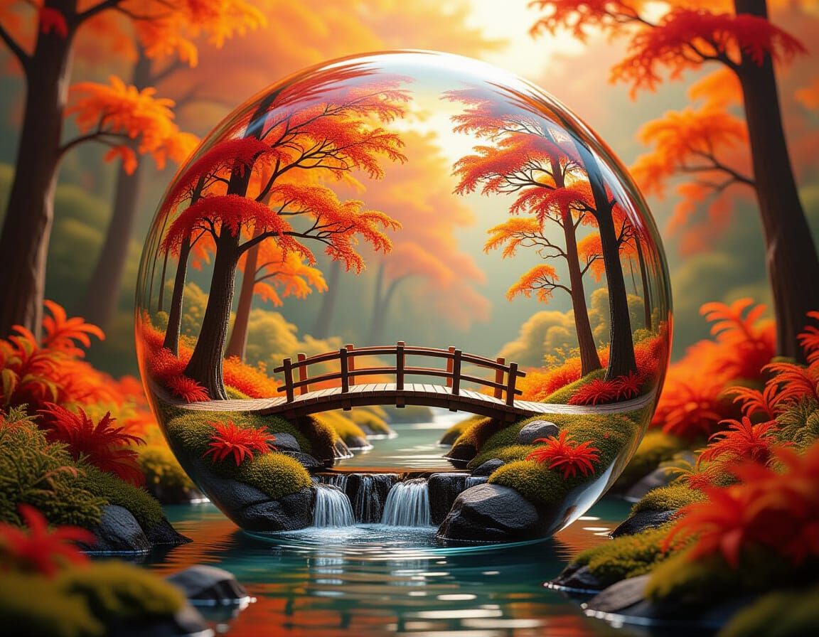 Autumn Landscape in Glass Sphere as Acrylic Painting