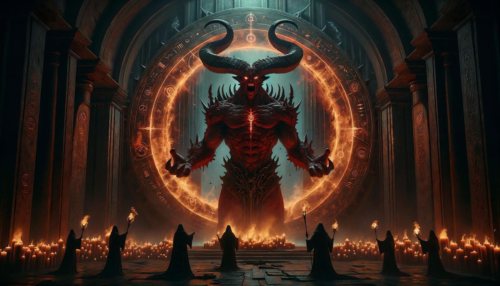 Imposing Demon Summoned Through Fiery Portal
