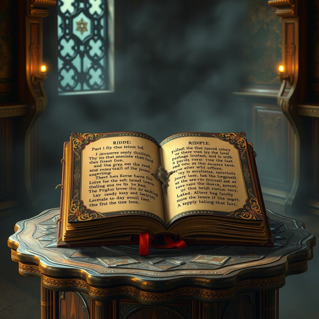 Mysterious Book with Ancient Script in Art Nouveau Style