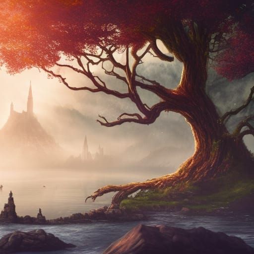 Elden Ring's Minor Erdtree with Ruined Castle