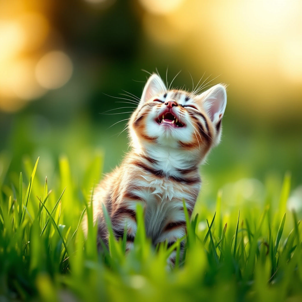 Joyful Tabby Kitten in Sunlit Meadow