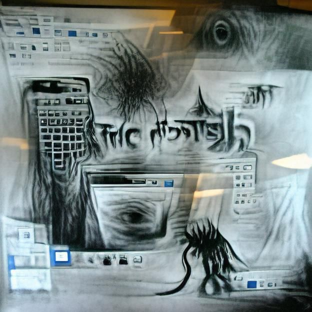 Eldritch Monster Reflected: Charcoal Drawing in Monochrome