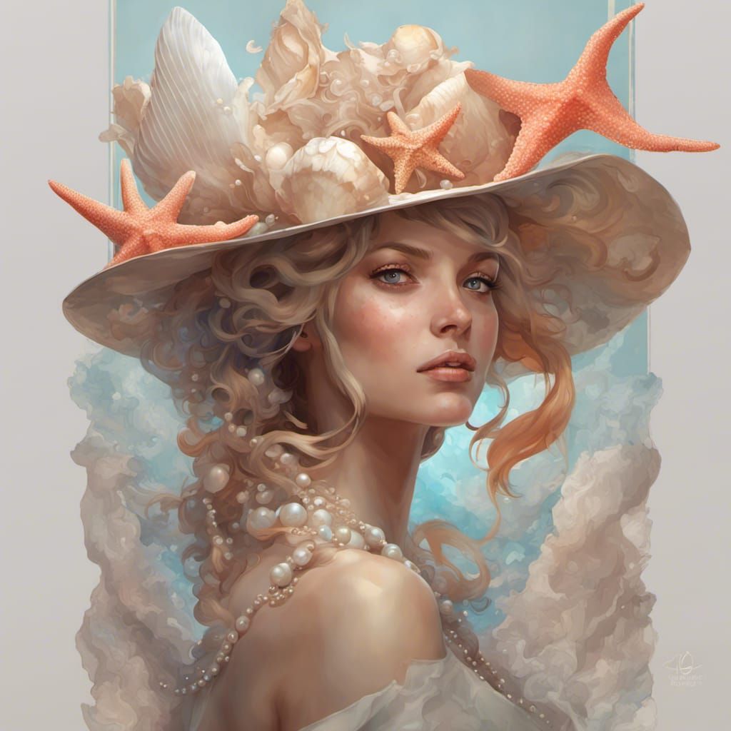 Seashell Hat Portrait in Art Nouveau Style