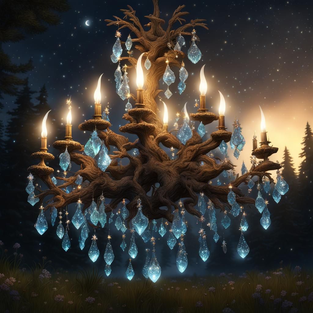 Crystal Chandelier in Pine Tree Fantasy Art