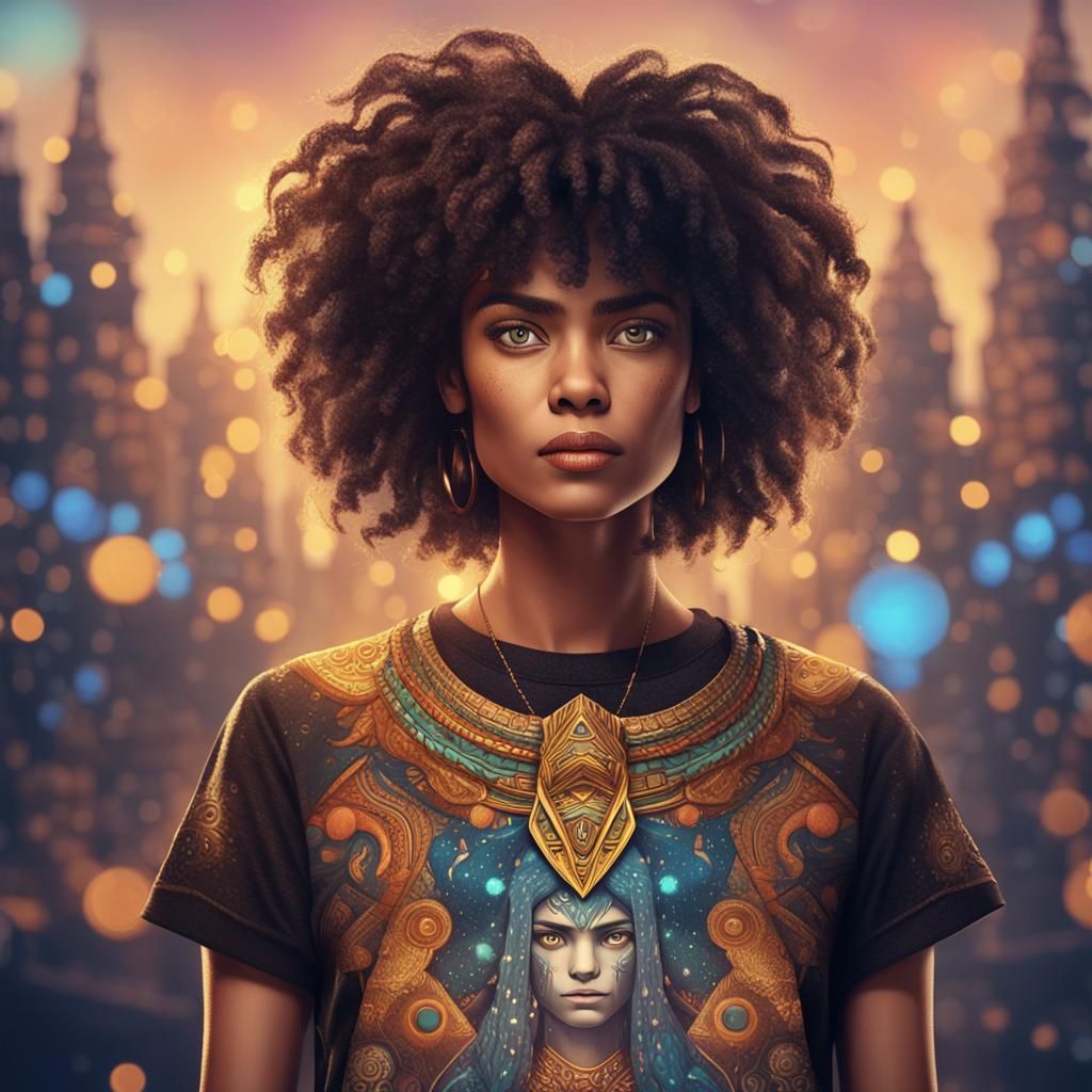 Modern Woman Portrait with Pyramid T-Shirt